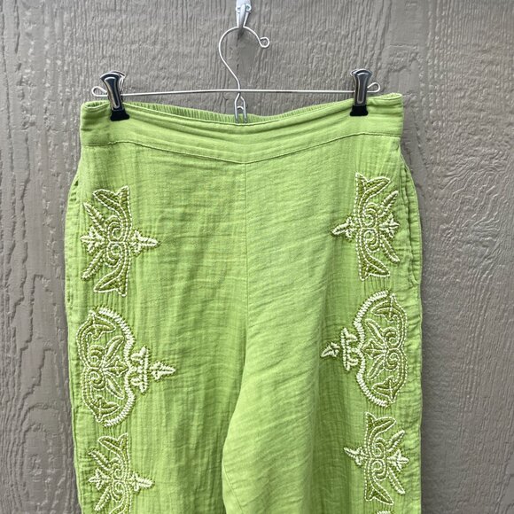 Sundance Embroidered Pants Womens Small Cotton Green Pull-On Boho Pockets Summer - Picture 3 of 7